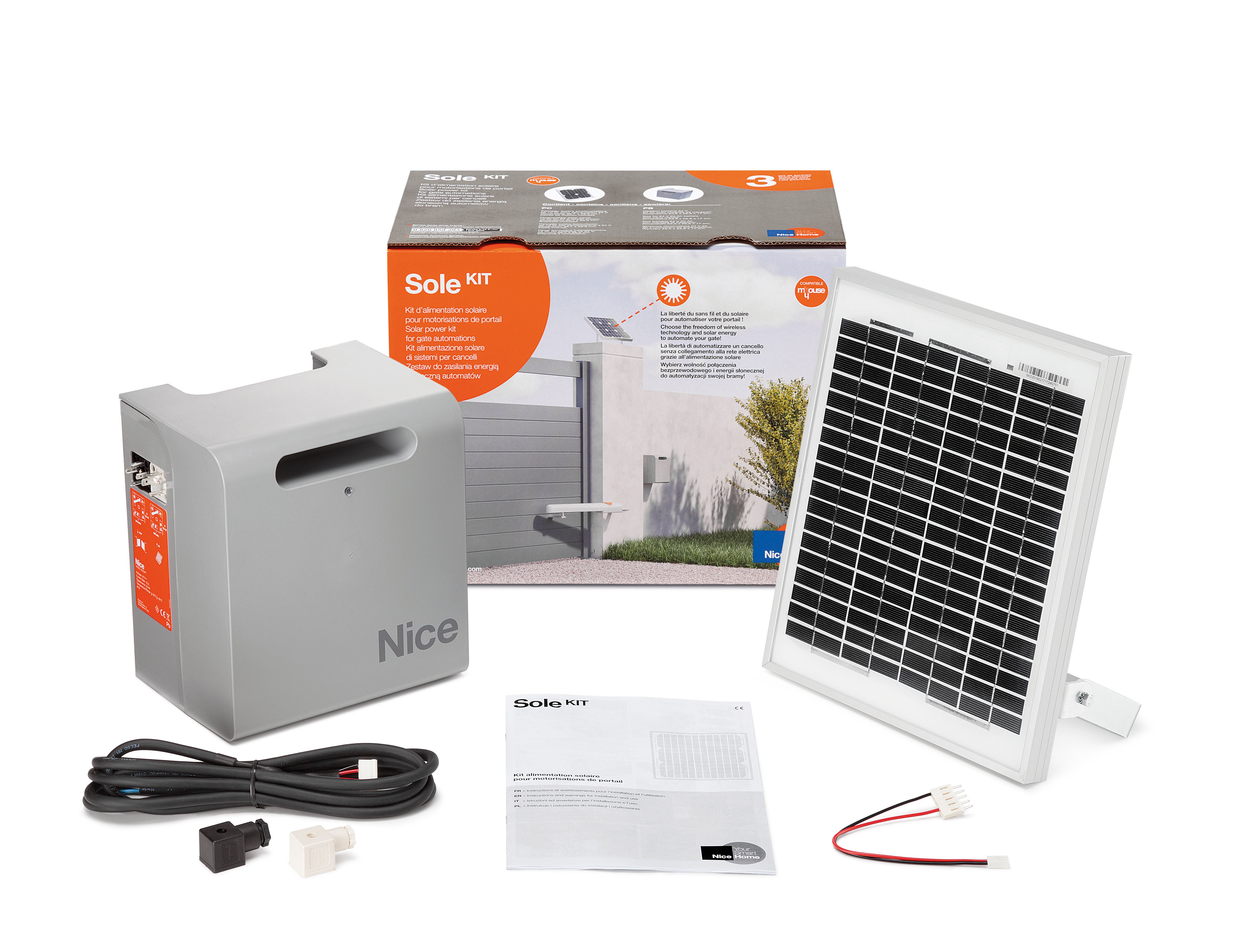 Motorisation Portail Coulissant Solaire Sans Fil Nice Home SOLEKIT Kit d'alimentation solaire pour automatisme - Mhouse pieces détachees / EFH